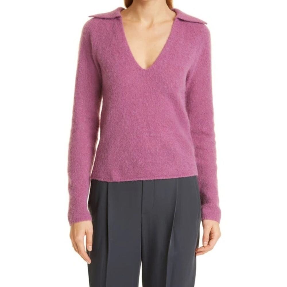 VINCE Brushed Wool V-Neck Polo Alpaca & Wool-Blend Sweater,Size XS NWOT